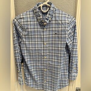 Vineyard Vines Boys Blue and White Plaid Performance Shirt